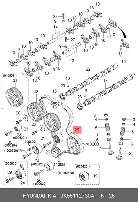 фото Hyundai/Kia 0K55112730A Промежуточный ролик ремня ГРМ Hyundai/Kia 0K55112730A Промежуточный ролик ремня ГРМ