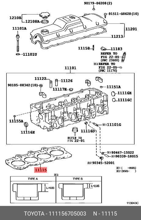 фото Toyota 11115-67050-03 Прокладка головки блока цилиндров Toyota 11115-67050-03 Прокладка головки блока цилиндров
