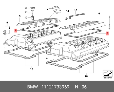 фото BMW 11 12 1 733 969 Прокладка крышки клапанов BMW 11 12 1 733 969 Прокладка крышки клапанов