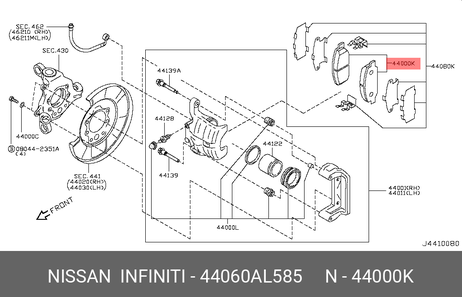 фото Nissan 44060-AL585 Колодки тормозные дисковые | зад | Nissan 44060-AL585 Колодки тормозные дисковые | зад |