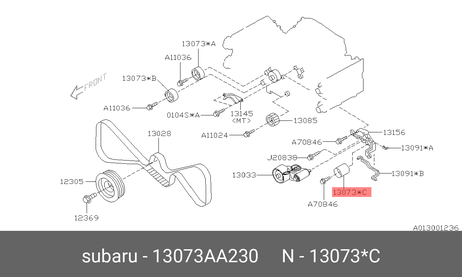 фото Subaru 13073-AA230 Ролик обводной ремня ГРМ Subaru 13073-AA230 Ролик обводной ремня ГРМ