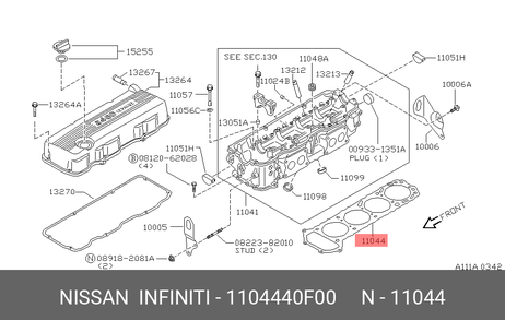 фото Nissan 11044-40F00 Прокладка головки блока цилиндров Nissan 11044-40F00 Прокладка головки блока цилиндров