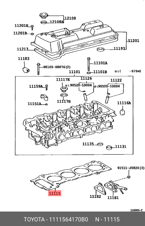 фото Toyota 11115-64170-B0 Прокладка головки блока цилиндров Toyota 11115-64170-B0 Прокладка головки блока цилиндров