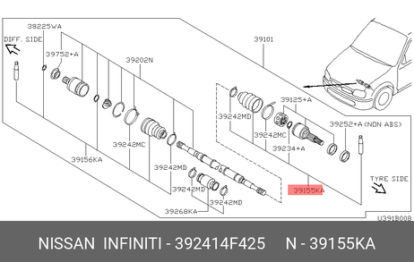 фото Nissan 39241-4F425 Пыльник ШРУСа Nissan 39241-4F425 Пыльник ШРУСа