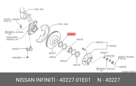 фото Nissan 40227-01E01 Комплект подшипника ступицы колеса | перед | Nissan 40227-01E01 Комплект подшипника ступицы колеса | перед |