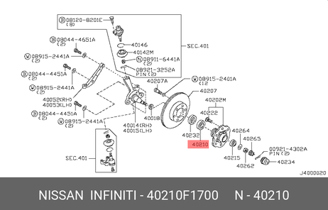 фото Nissan 40210-F1700 Комплект подшипника ступицы колеса | перед | Nissan 40210-F1700 Комплект подшипника ступицы колеса | перед |
