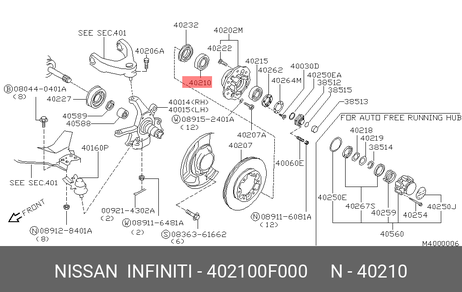 фото Nissan 40210-0F000 Комплект подшипника ступицы колеса | перед | Nissan 40210-0F000 Комплект подшипника ступицы колеса | перед |
