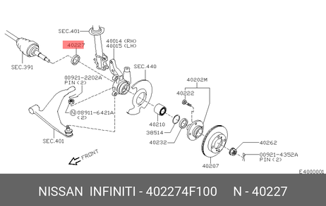 фото Nissan 40227-4F100 Комплект подшипника ступицы колеса | перед | Nissan 40227-4F100 Комплект подшипника ступицы колеса | перед |