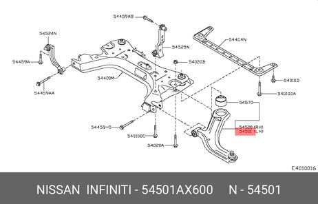 фото Nissan 54501-AX600 Рычаг подвески | перед лев | Nissan 54501-AX600 Рычаг подвески | перед лев |