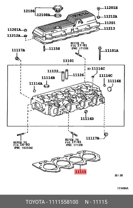 фото Toyota 11115-58100 Прокладка головки блока цилиндров Toyota 11115-58100 Прокладка головки блока цилиндров