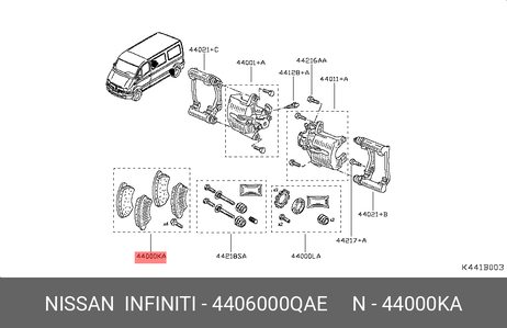 фото Nissan 44060-00QAE Колодки тормозные дисковые | зад прав/лев | Nissan 44060-00QAE Колодки тормозные дисковые | зад прав/лев |