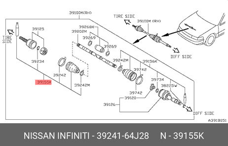фото Nissan 3924164J28 Пыльник шруса Nissan 3924164J28 Пыльник шруса