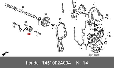 фото Honda 14510-P2A-004 Ролик натяжной ГРМ Honda 14510-P2A-004 Ролик натяжной ГРМ