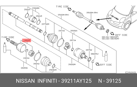 фото Nissan 39211-AY125 Шрус наружный | перед прав/лев | Nissan 39211-AY125 Шрус наружный | перед прав/лев |