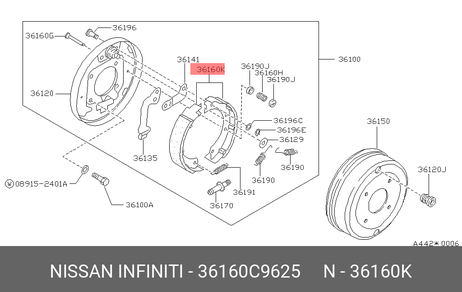 фото Nissan 36160-C9625 Колодки тормозные барабанные | зад | Nissan 36160-C9625 Колодки тормозные барабанные | зад |