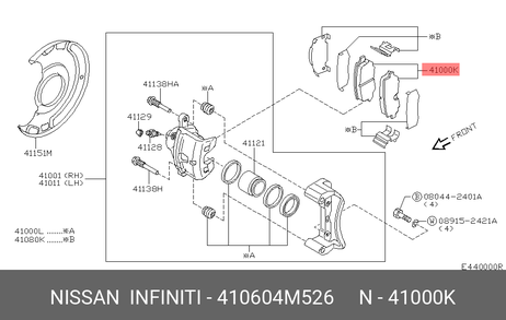 фото Nissan 41060-4M526 Колодки тормозные дисковые | перед | Nissan 41060-4M526 Колодки тормозные дисковые | перед |