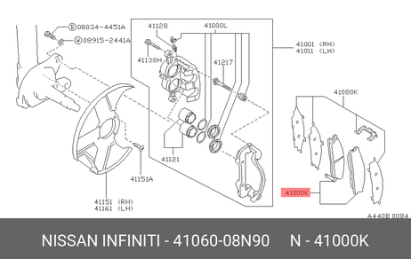 фото Nissan 41060-08N90 Колодки тормозные дисковые | перед | Nissan 41060-08N90 Колодки тормозные дисковые | перед |