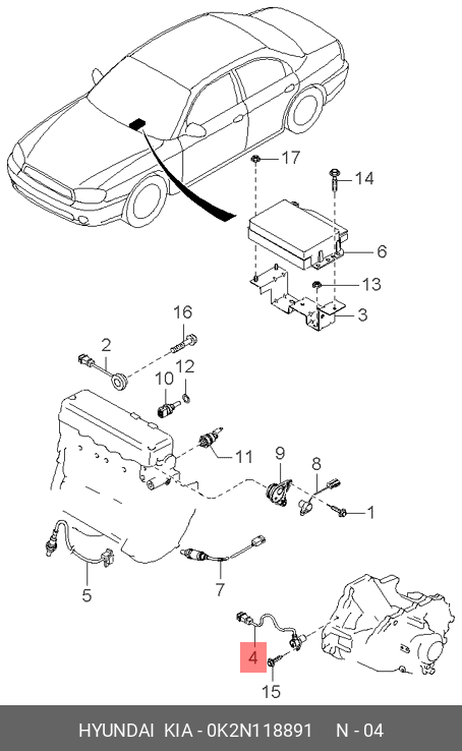фото Hyundai/Kia 0K2N118891 Датчик положения коленвала Hyundai/Kia 0K2N118891 Датчик положения коленвала