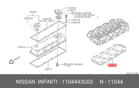 фото Nissan 11044-43G03 Прокладка головки блока цилиндров Nissan 11044-43G03 Прокладка головки блока цилиндров
