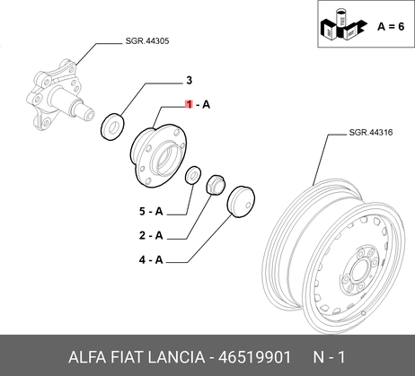 фото Fiat/Alfa/Lancia 46519901 Ступица колеса | зад лев | Fiat/Alfa/Lancia 46519901 Ступица колеса | зад лев |