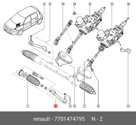 фото Renault 7701474795 Наконечник рулевой тяги Renault 7701474795 Наконечник рулевой тяги