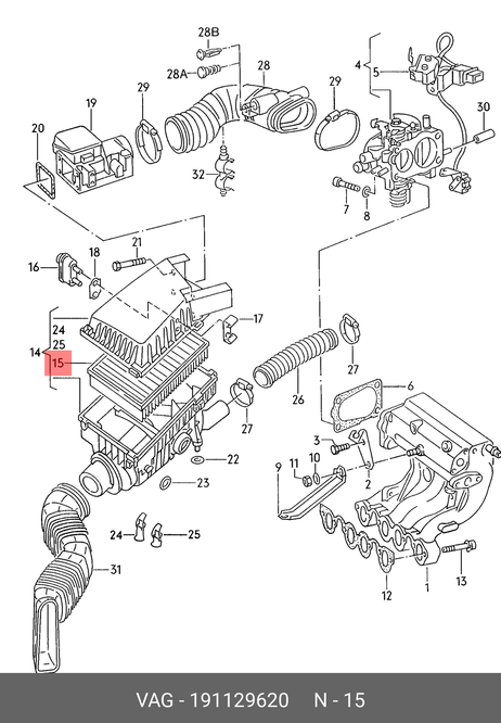 фото VAG 191129620 Фильтр воздушный VAG 191129620 Фильтр воздушный