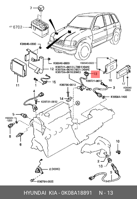 фото Hyundai/Kia 0K08A18891 Датчик положения коленвала Hyundai/Kia 0K08A18891 Датчик положения коленвала