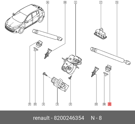 фото Renault 8200246354 Упор капота Megane3 8200246354 Renault 8200246354 Упор капота Megane3 8200246354