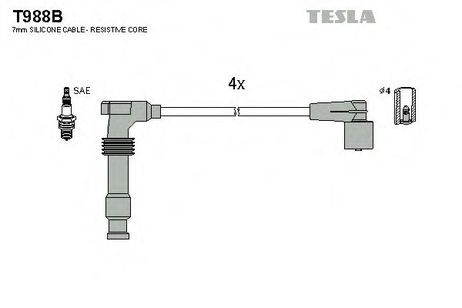 фото Tesla T988B Комплект высоковольтных проводов Tesla T988B Комплект высоковольтных проводов