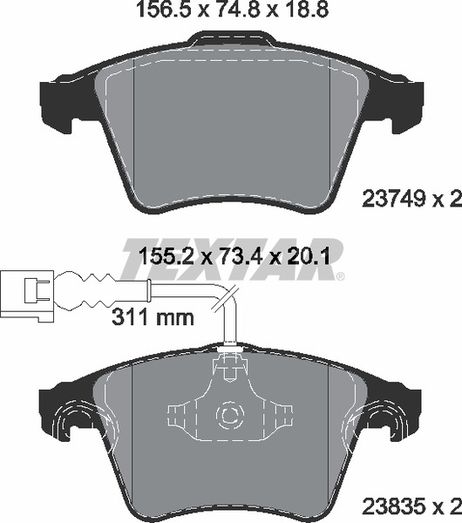 фото Textar 2374901 Колодки тормозные дисковые с противошумной пластиной Q+ | перед | Textar 2374901 Колодки тормозные дисковые с противошумной пластиной Q+ | перед |