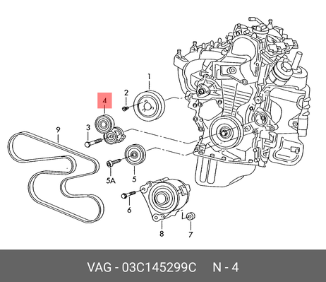 фото VAG 03C145299C Ролик натяжной навесного оборудования VAG 03C145299C Ролик натяжной навесного оборудования