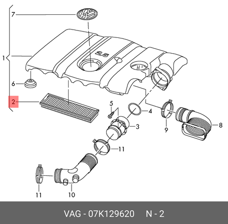 фото VAG 07K129620 Фильтр воздушный VAG 07K129620 Фильтр воздушный