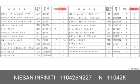 Nissan 11042-6N227 Кт прокладок двигателя