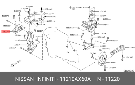фото Nissan 11210-AX60A Подушка двигателя правая | прав | Nissan 11210-AX60A Подушка двигателя правая | прав |