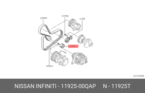 фото Nissan 11925-00QAP Ролик промежуточный навесного оборудования Nissan 11925-00QAP Ролик промежуточный навесного оборудования