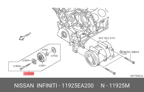 фото Nissan 11925-EA200 Ролик промежуточный навесного оборудования Nissan 11925-EA200 Ролик промежуточный навесного оборудования