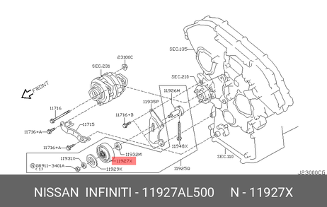 Nissan 11927-AL500 Ролик натяжной навесного оборудования