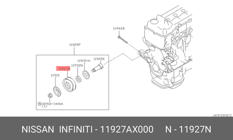 фото Nissan 11927-AX000 Ролик натяжной Nissan 11927-AX000 Ролик натяжной