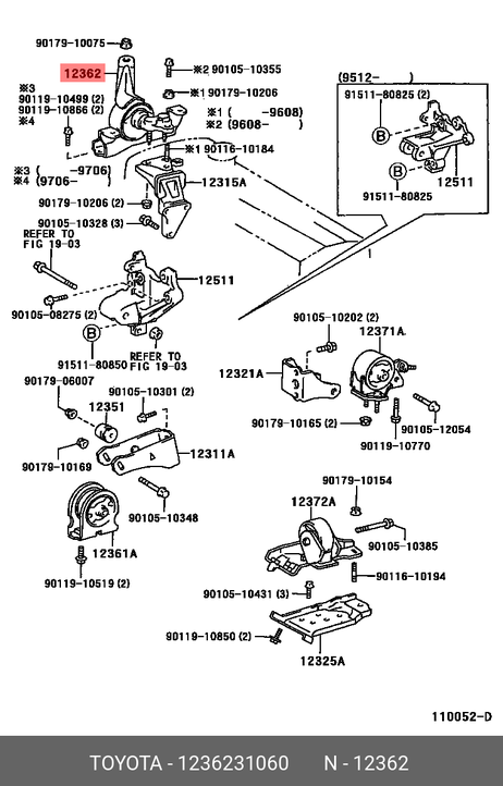 фото Toyota 12362-31060 Подушка двигателя | зад прав | Toyota 12362-31060 Подушка двигателя | зад прав |