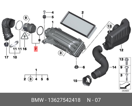 фото BMW 13627542418 Датчик массового расхода воздуха ДВС BMW 13627542418 Датчик массового расхода воздуха ДВС