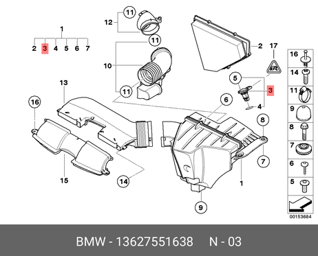 фото BMW 13 62 7 551 638 Расходомер воздуха BMW 13 62 7 551 638 Расходомер воздуха