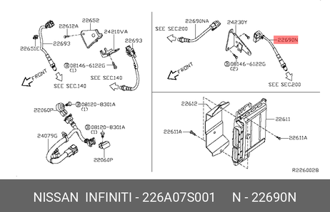 фото Nissan 226A0-7S001 Датчик кислородный Nissan 226A0-7S001 Датчик кислородный