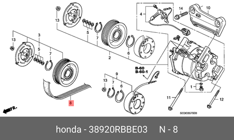 фото Honda 38920-RBB-E03 Ремень поликлиновый 7pk1750 Honda 38920-RBB-E03 Ремень поликлиновый 7pk1750