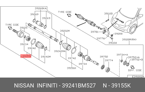фото Nissan 39241-BM527 Пыльник ШРУСа Nissan 39241-BM527 Пыльник ШРУСа