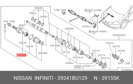 фото Nissan 39241-BU129 Пыльник ШРУСа Nissan 39241-BU129 Пыльник ШРУСа