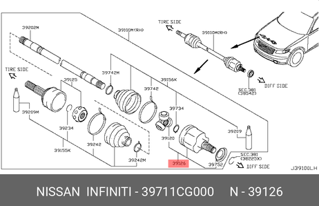 фото Nissan 39711-CG000 Шрус внутренний | перед прав | Nissan 39711-CG000 Шрус внутренний | перед прав |