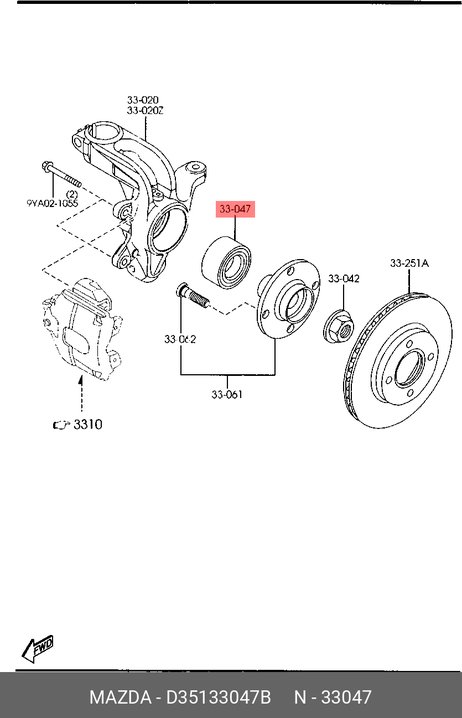 фото Mazda D351-33-047B Подшипник ступичный | перед | Mazda D351-33-047B Подшипник ступичный | перед |