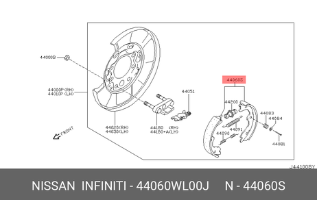 фото Nissan 44060-WL00J Колодки тормозные барабанные | зад | Nissan 44060-WL00J Колодки тормозные барабанные | зад |