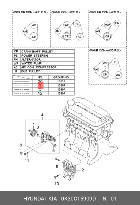 фото Hyundai/Kia 0K30C15909D Приводной ремень ребристый. Hyundai/Kia 0K30C15909D Приводной ремень ребристый.