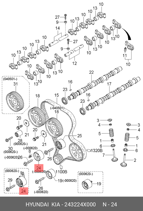 фото Hyundai/Kia 243224X000 Шкив натяжителя ремня грм Hyundai/Kia 243224X000 Шкив натяжителя ремня грм